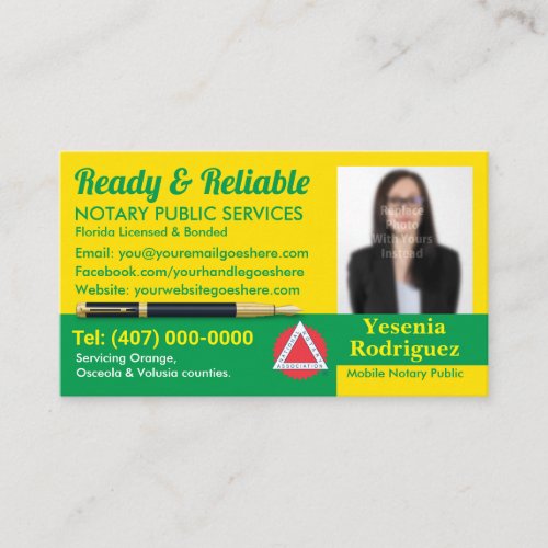 Mobile Notary Public Customizable Photo Business Card