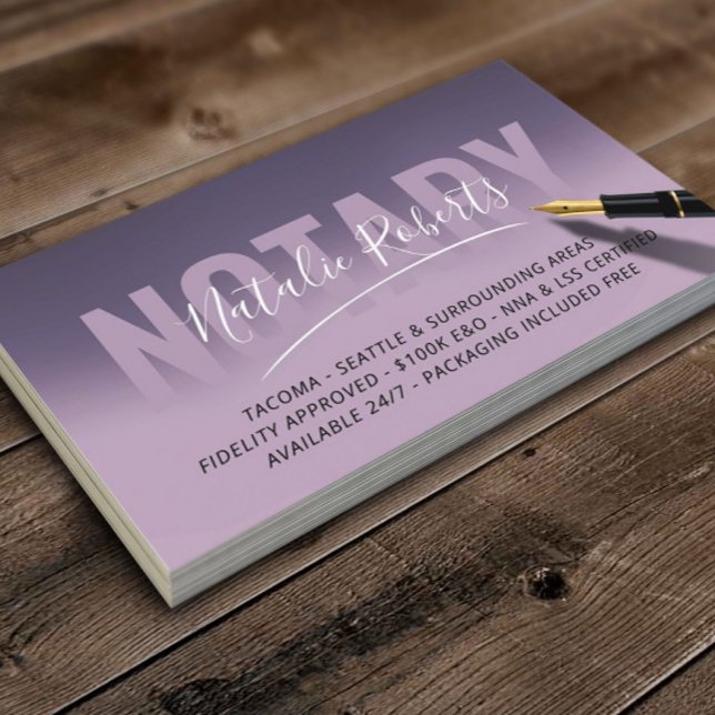Mobile Notary Public Elegant Purple Signature Business Card (Creator Uploaded)