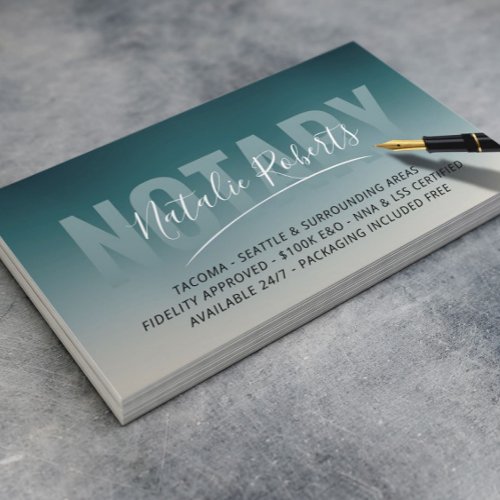 Mobile Notary Public Elegant Teal Ombre Signature Business Card