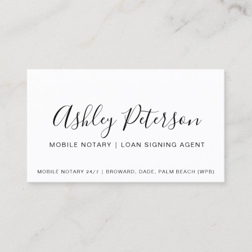 Mobile Notary public elegant typography minimalist Business Card