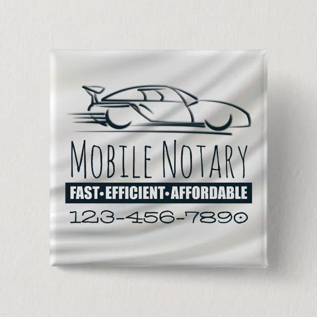 Mobile Notary Public Fast Car with Phone Number Button Zazzle