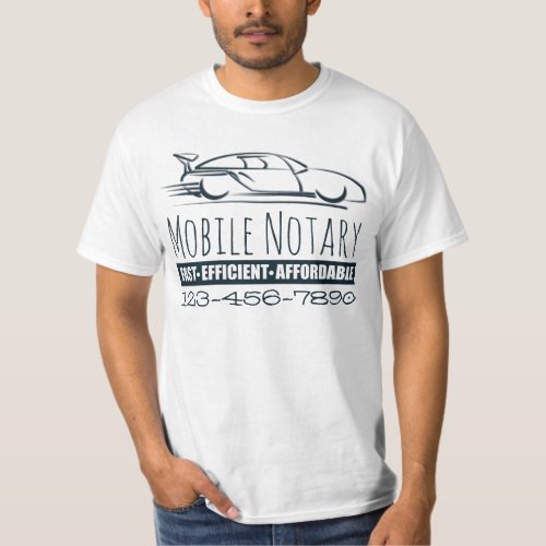 Mobile Notary Public Fast Car with Phone Number T_Shirt