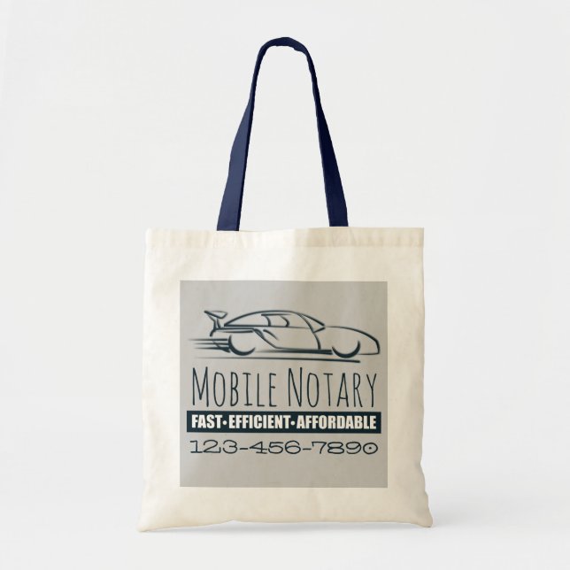 Mobile Notary Public Fast Car with Phone Number Tote Bag (Front)