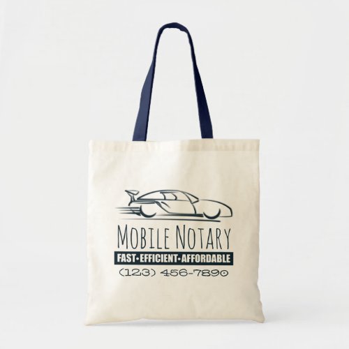 Mobile Notary Public Fast Car with Phone Number Tote Bag