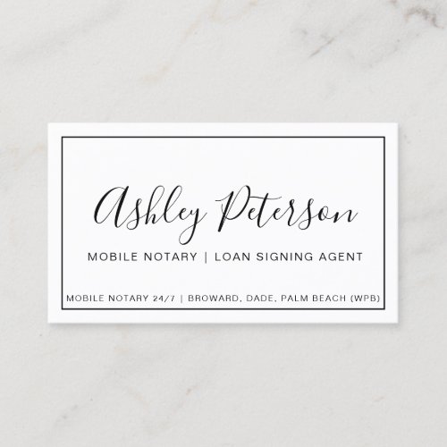 Mobile Notary public frame typography minimalist Business Card