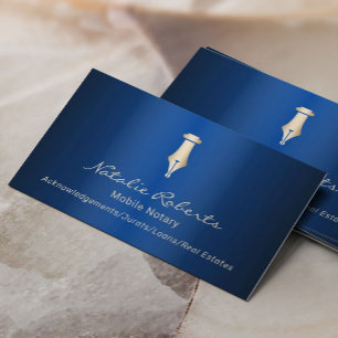 Mobile Notary Public Golden Signing Pen Navy Blue Business Card