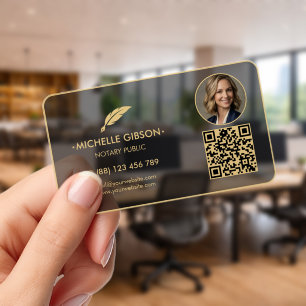Mobile Notary Public Legal Black Transparent QR Clear Business Cards