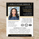 Mobile Notary Public Loan Signing Agent Black Gold Flyer<br><div class="desc">Create a professional appearance with these classic 'Mobile Notary Service' business flyers. A stylish template personalized with your photo, name, details and logo or accreditation symbols. All the text and images can be customized or deleted so you can include the information you want. An effective way to promote your business...</div>