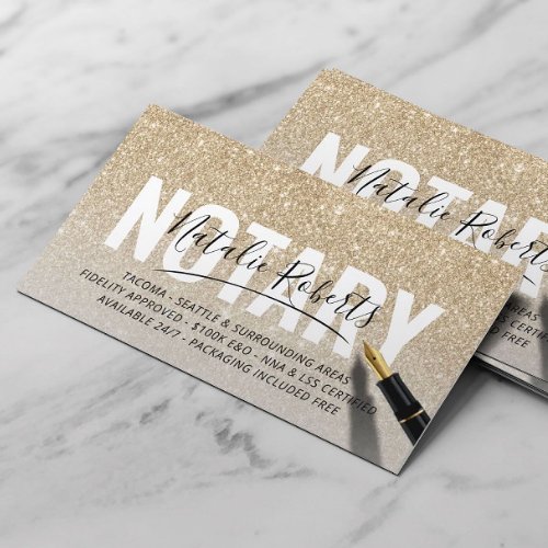 Mobile Notary Public Modern Gold Glitter Signature Business Card