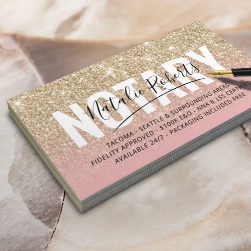 Mobile Notary Public Modern Gold Glitter Signature Business Card