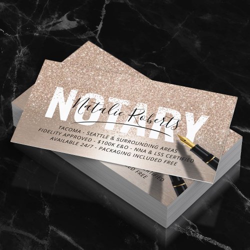 Mobile Notary Public Modern Gold Glitter Signature Business Card