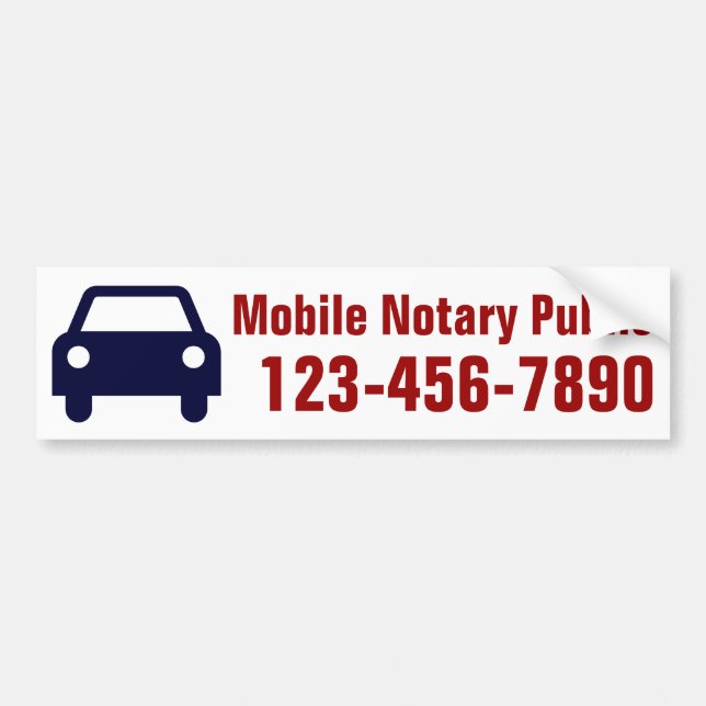 Mobile Notary Public Phone Number Customized Bumper Sticker (Front)
