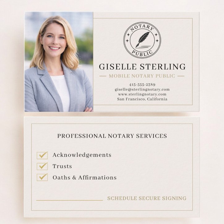 Mobile Notary Public Photo Business Card