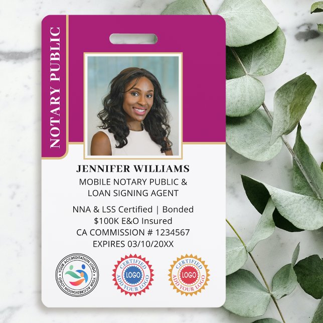 Mobile Notary Public Photo QR Code ID Magenta Badge (Creator Uploaded)