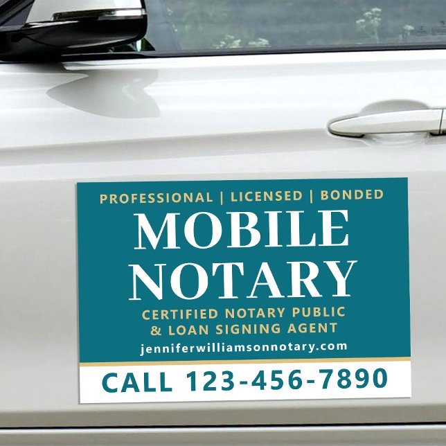 Mobile Notary Public Promotional Vehicle Teal Car Magnet (Creator Uploaded)