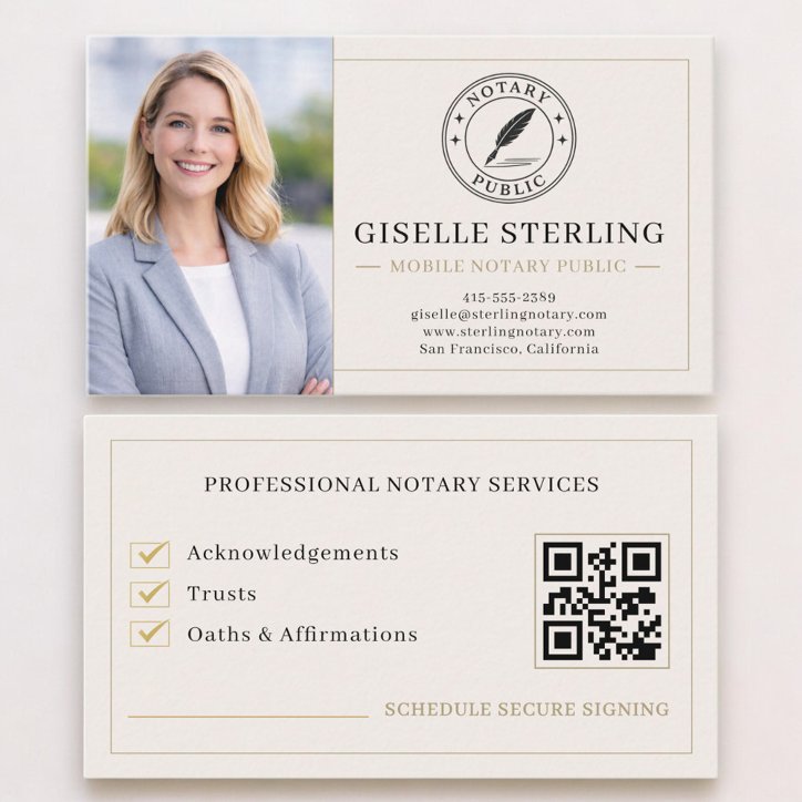Mobile Notary Public QR Code Photo Business Card