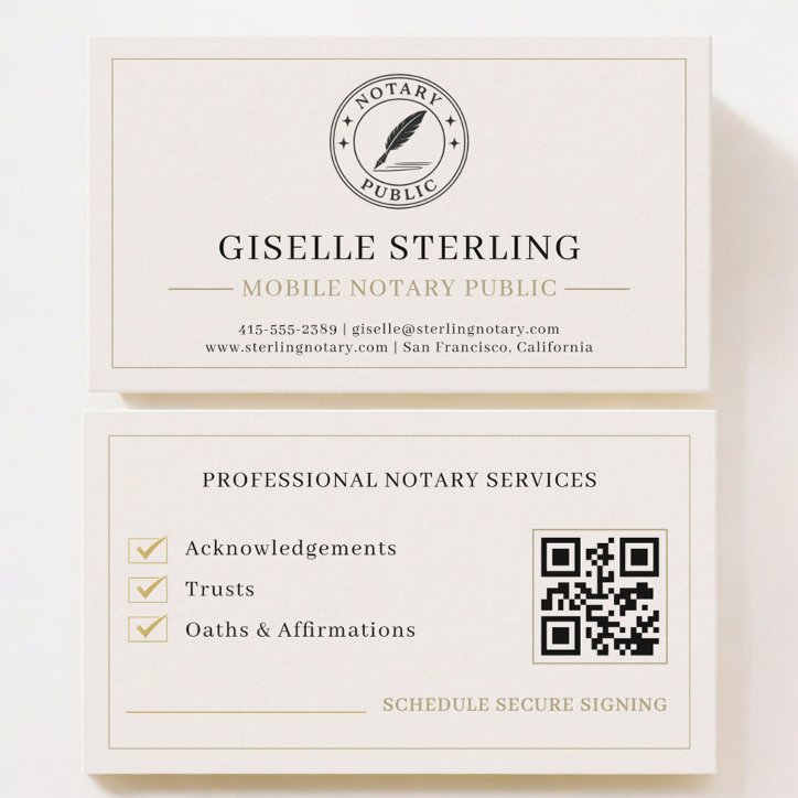 Mobile Notary Public QR Code Professional Business Card