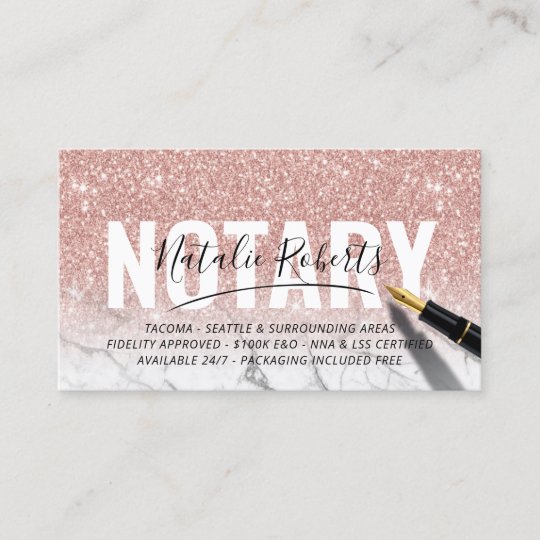 Mobile Notary Public Rose Gold Marble Signature Business Card