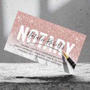 Mobile Notary Public Rose Gold Marble Signature Business Card