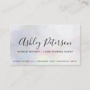Mobile Notary public script pearl holographic Business Card