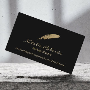 Mobile Notary Public Signing Agent Gold Quill Logo Business Card