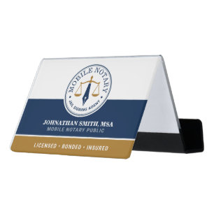 Mobile Notary Public Signing Agent Legal navy gold Desk Business Card Holder