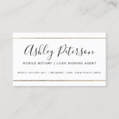 Mobile Notary public typography gold stripe Business Card (Front)
