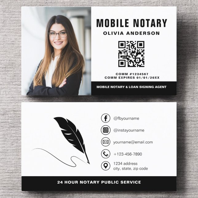 Mobile Notary QR Code Signing Agent Photo Business Card (Creator Uploaded)