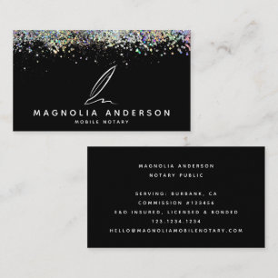 Mobile Notary Quill Black Glitter  Business Card