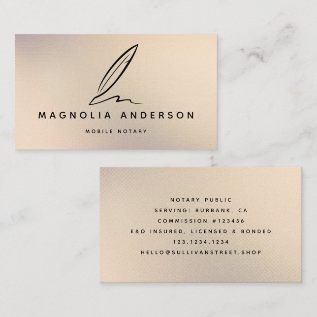 Mobile Notary Quill Gold Iridescent Business Card (Front/Back)