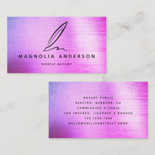 Mobile Notary Quill Ombre Brushed Metal Business Card