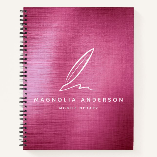 Mobile Notary Quill Pink Brushed Metal Notebook (Front)