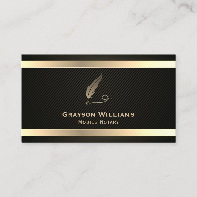 Mobile Notary Quill QR Code Gold Black  Business Card (Front)