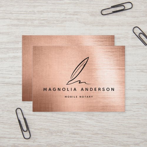 Mobile Notary Quill Rose Gold Brushed Metal  Business Card