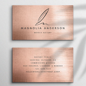 Mobile Notary Quill Rose Gold Brushed Metal Business Card