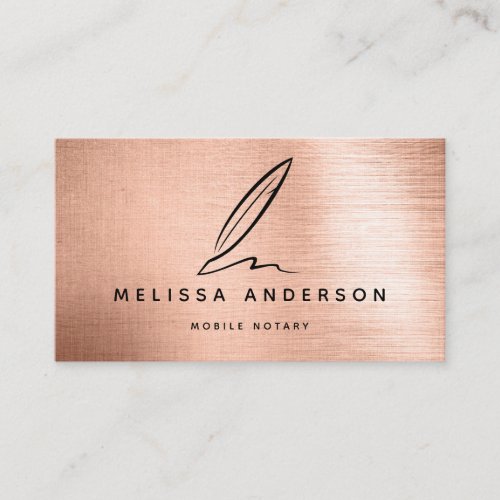 Mobile Notary Quill Rose Gold Brushed Metal  Business Card