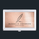Mobile Notary Quill Rose Gold Brushed Metal   Business Card Case<br><div class="desc">Stylish faux brushed metal design with a quill for your mobile notary business.</div>