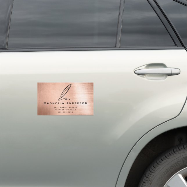 Mobile Notary Quill Rose Gold Brushed Metal   Car Magnet (In Situ)