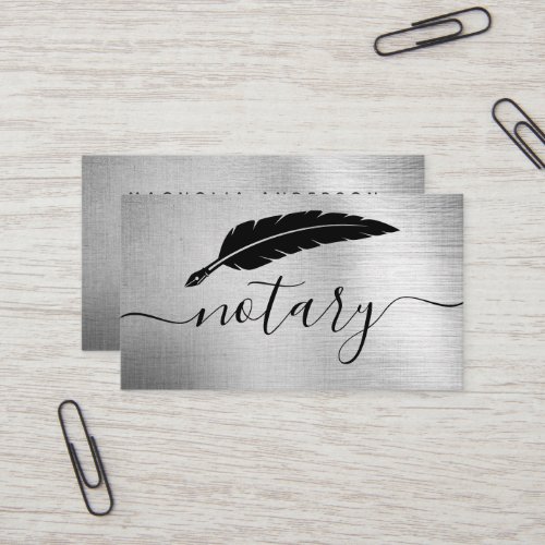Mobile Notary Quill Silver Business Card