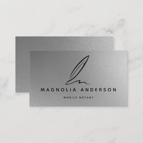 Mobile Notary Quill Silver Iridescent Business Card