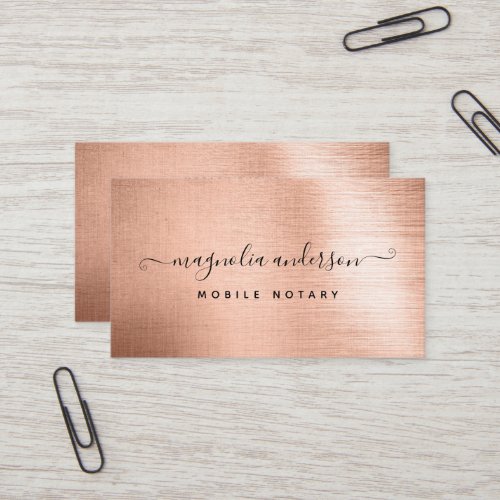 Mobile Notary Rose Gold Brushed Metal Business Card