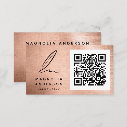 Mobile Notary Rose Gold Brushed Metal QR Code Business Card