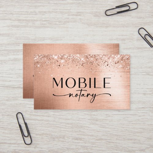 Mobile Notary Rose Gold Foil Glitter Business Card