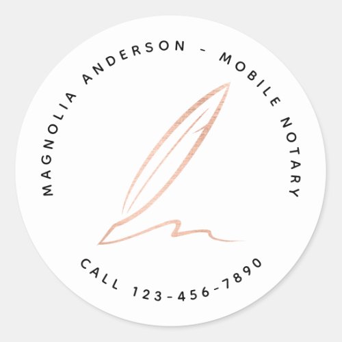 Mobile Notary Rose Gold Foil Quill Classic Round Sticker
