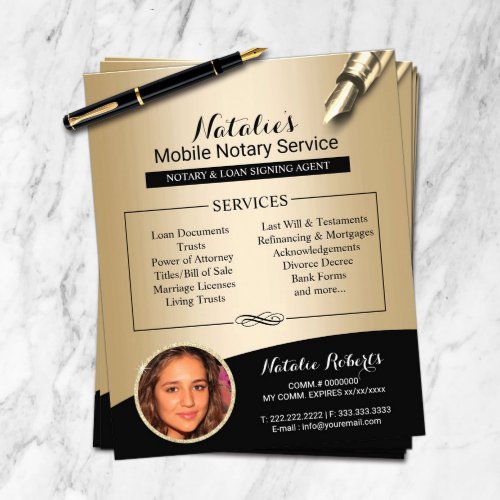 Mobile Notary Service Black  Gold Photo Flyer