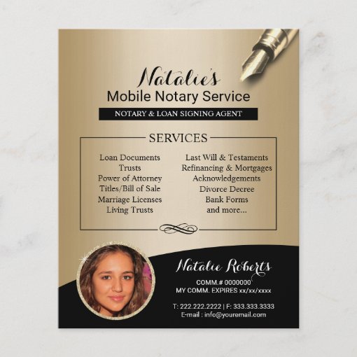 Mobile Notary Service Black & Gold Photo Flyer | Zazzle