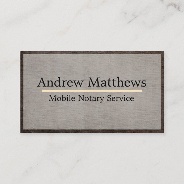  Mobile Notary Service Elegant Brown Linen Simple Business Card (Front)