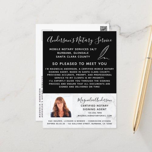 Mobile Notary Service Marble Photo Marketing Postcard