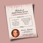 Mobile Notary Service Modern Rose Gold Drips Flyer<br><div class="desc">Mobile Notary Service Rose Gold Glitter Drips Photo Flyers.</div>