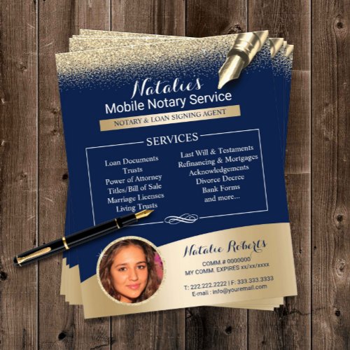 Mobile Notary Service Navy Blue  Gold Photo Flyer